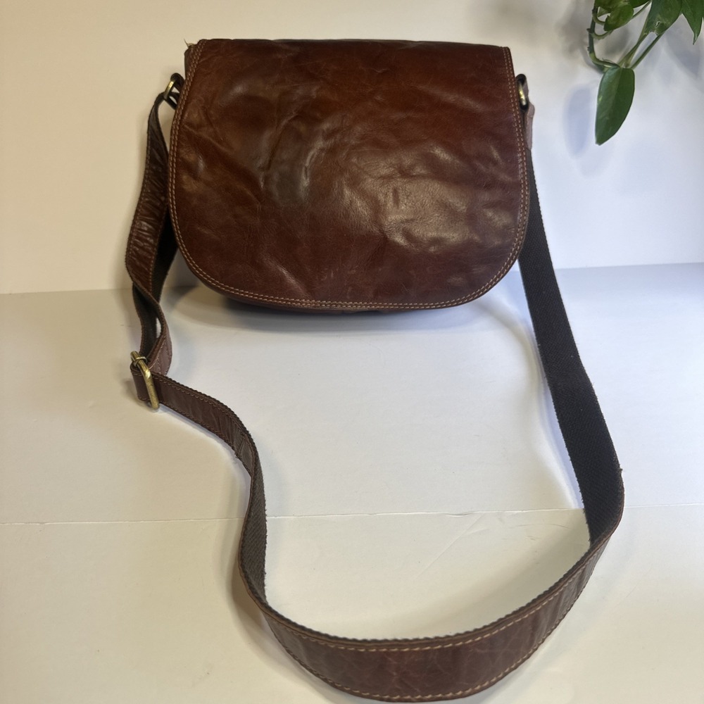 Rowallan of Scotland Brown Leather Crossbody Saddle Bag Messenger Bag Vintage